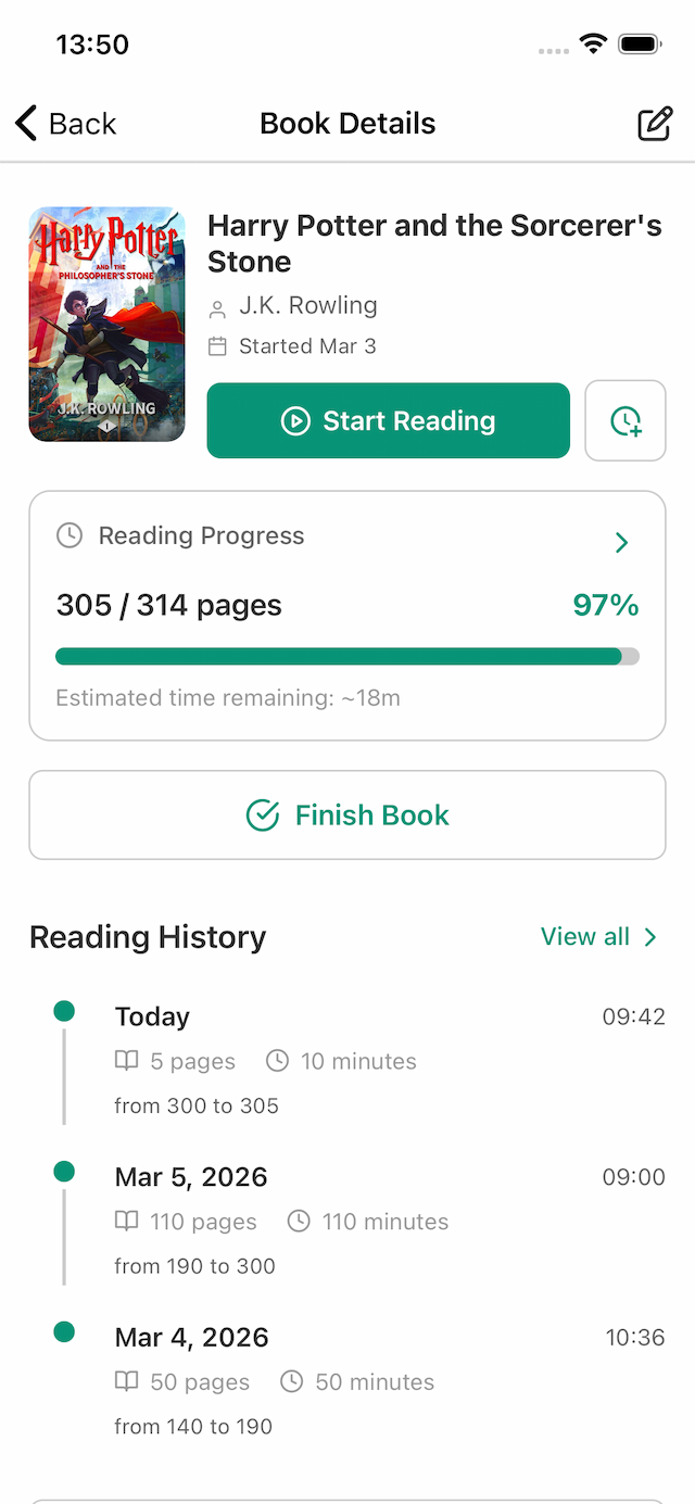 Bookyno reading tracker app showing book library